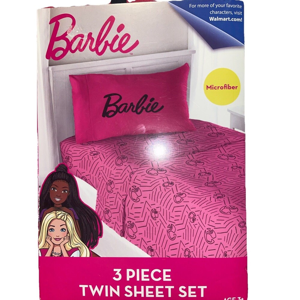 Barbie Girl’s 3pc Twin Microfiber Sheet Set Chevron Pink NWT